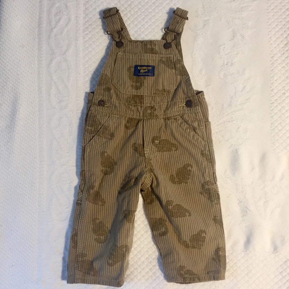 OshKosh B’Gosh Tan Dinosaur Print Overalls 9months
